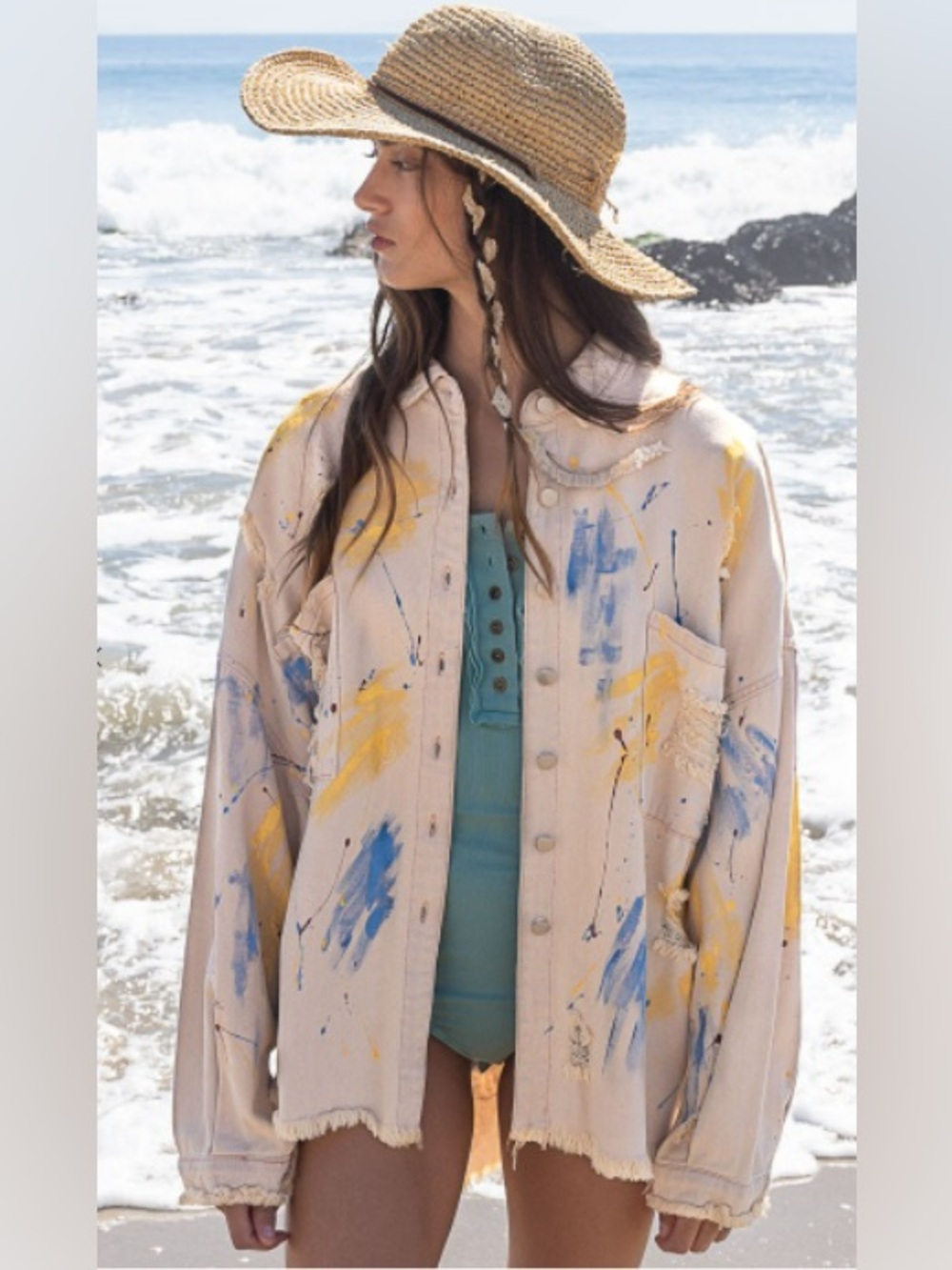 POL Distressed Button-Up Shacket - Picture 3 of 11